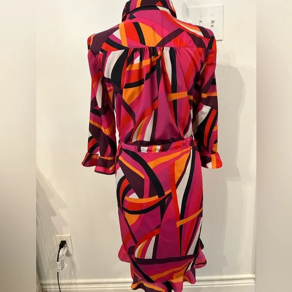 Trina Turk Nat Drawstring Shirt Dress Pink Geometric Print Size XS - Picture 6 of 16
